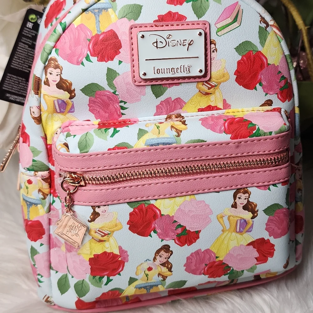 Loungefly Disney Beauty and the Beast Allover Print Womens Double Strap Shoulder - Picture 2 of 6